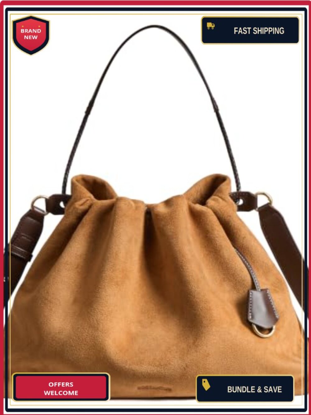 Slouchy Hobo Bag Drawstring Crossbody Shoulder Purse Vegan Leather
